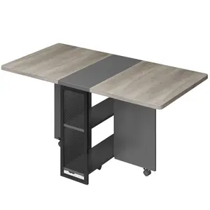 Garvee Space-Saving Folding Dining Table with Drop Leaf – 2-Tier Storage Shelves & 6 Wheels – Expandable Kitchen or Dining Room Table – Collapsible Desk for Small Spaces – Versatile Design