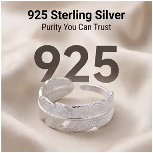 925 Sterling Silver Feather Ring for Women | Boho Adjustable Angel Wing Open Ring | Minimalist Vintage Jewelry Gift for Her