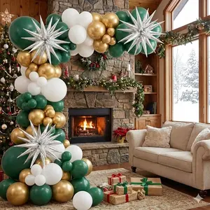 Emerald Green Balloon Arch Kit 144pcs Gold White Silver Star Garland for Party Backdrop Decor