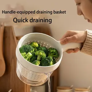 1 piece of new double-layer fruit washing basket with handle, Kitchen, a magic tool for washing fruits, blueberry cleaning basket, small fruit strainer - fruit draining basket - double-layer vegetable draining basket