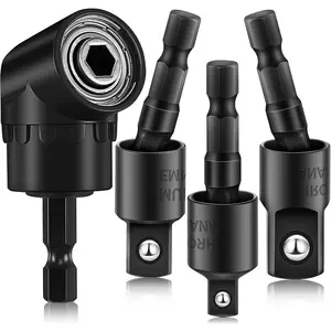 4 count  Socket Adapter Set 90  right angle Drill Attachment 360? Rotatable 1/4 3/8 1/2"  Grade Socket Adapter for Cordless &  Power Drill & Driver(Black)