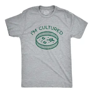 Mens Im Cultured T Shirt Funny Petri Dish Science Joke Tee for Guys Mens Funny T Shirts Cool Vintage Fashion T-Shirt Gift Classic Menswear Nerd Apparel for Men Funny Science Short Sleeve Novelty Tees for Guys Light Grey