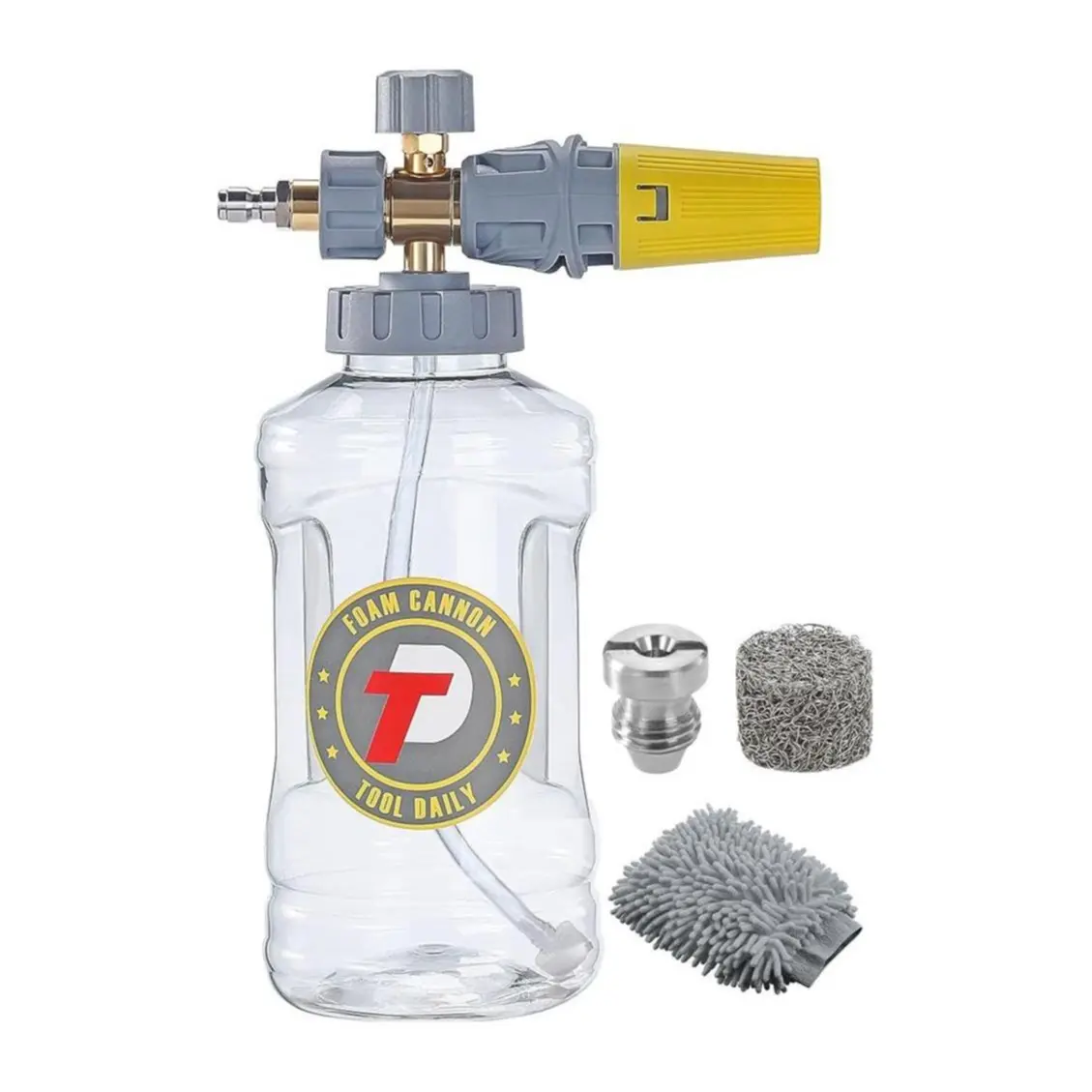 Tool Daily Pressure Washer Foam Cannon Kit with 1.5L Plastic Bottle, 1.1mm Orifice Nozzle, M22/1/4 Inch Quick Connect, Anti-Leak Neck, Thick Foam Cleaner Spray, Crack-Preventing Design for Vehicle Wash, Car Detailing