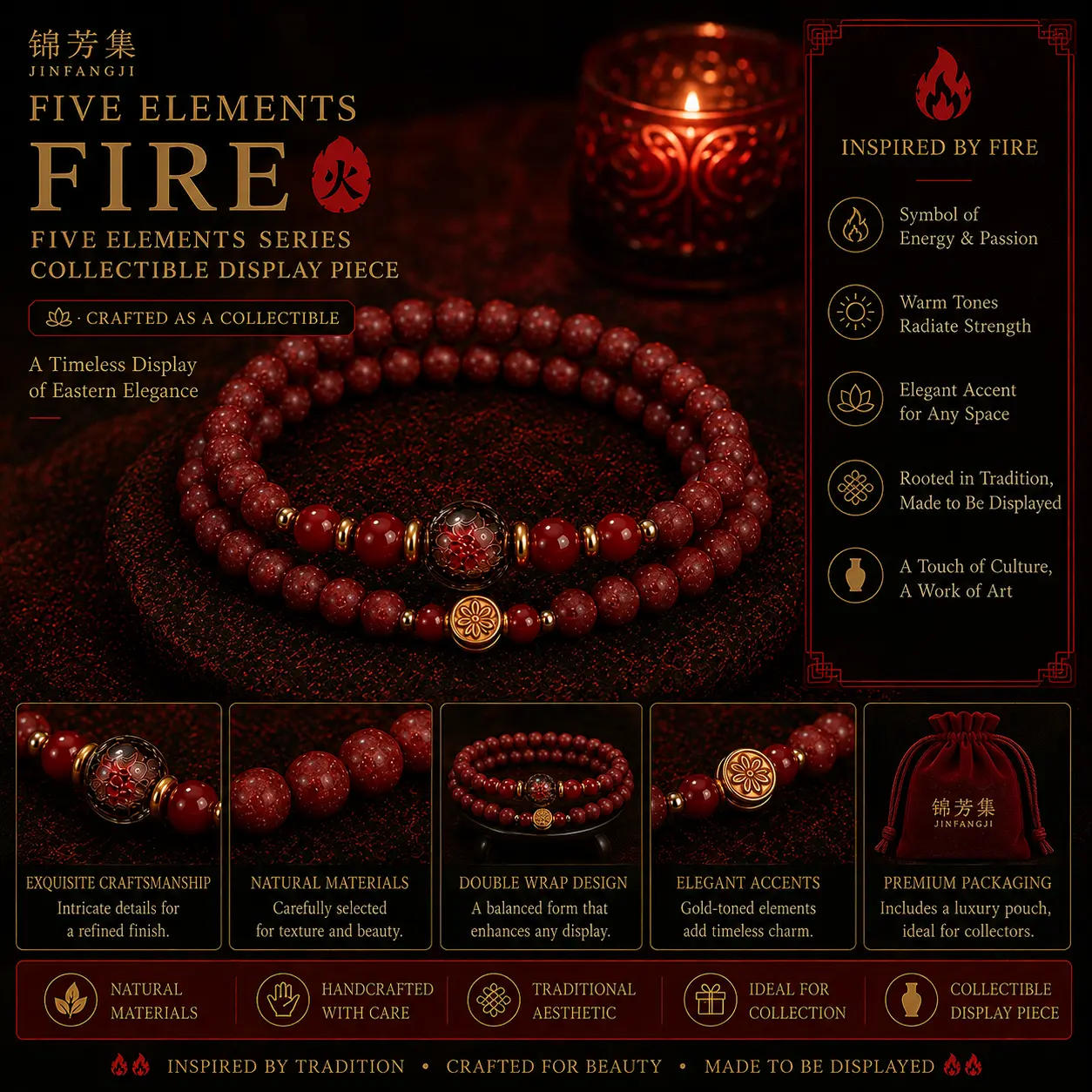 5 Elements Handcrafted Collectible Figurine Display Piece, Chinese Cultural Bead Art Decoration, 5-Themed Collectible (Fire-Wood-Metal-Water-Earth)