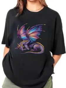 Cosmic Mighty Dragon Illustration Women's Plus Size Sports T-Shirt - Short Sleeve Graphic Tee, Trendy Fantasy Art Top for Workout, Gym, Running & Casual Daily Wear, Comfortable Athletic Fit for Women