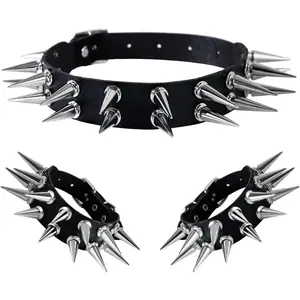 Leather studded spike bracelet punk Gothic metal rivet cuff bangle black wristband