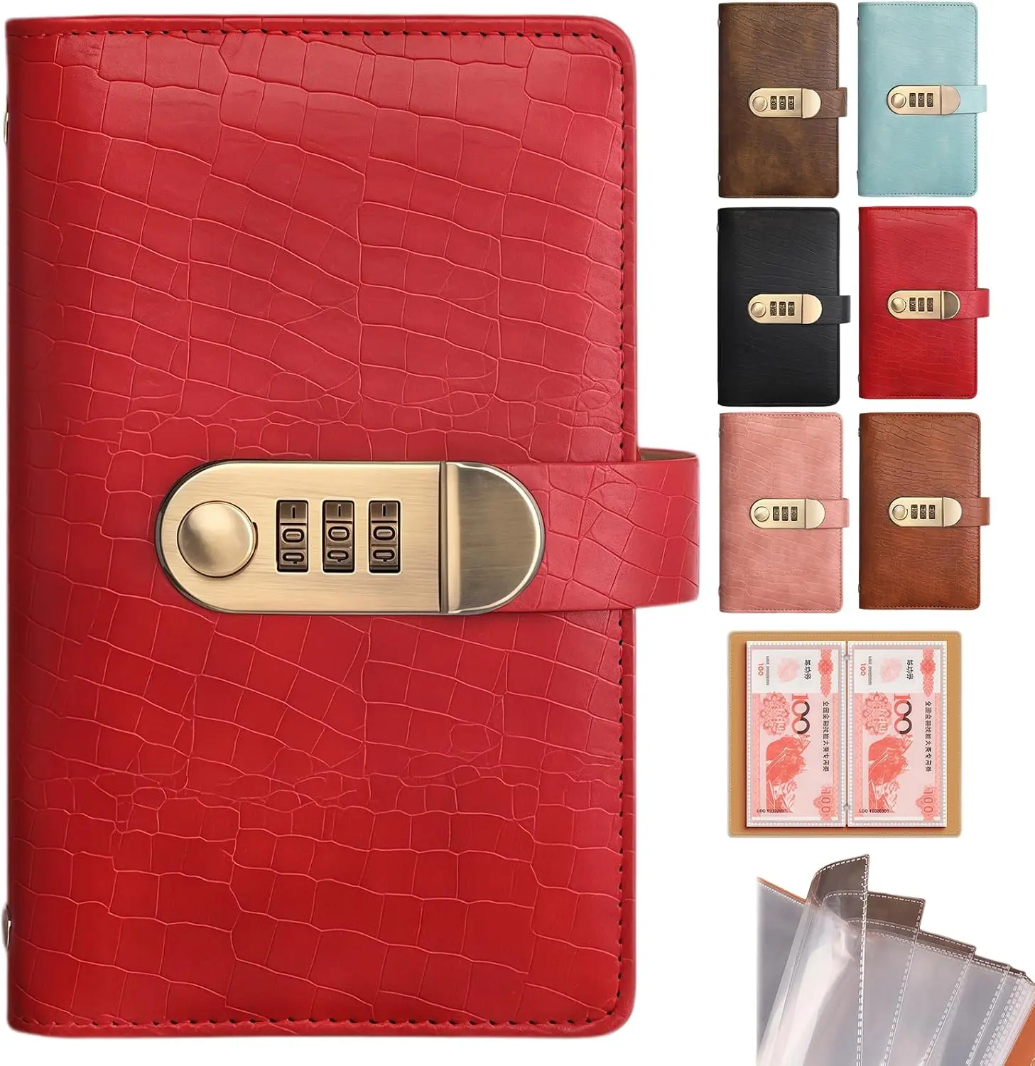 A6 Password Lock Storage Notebook - Office Stationery Binder Accessory, Office Accessories, 100-Page Capacity, Holds Cash, Photos, Stamps, for Home/Travel Use
