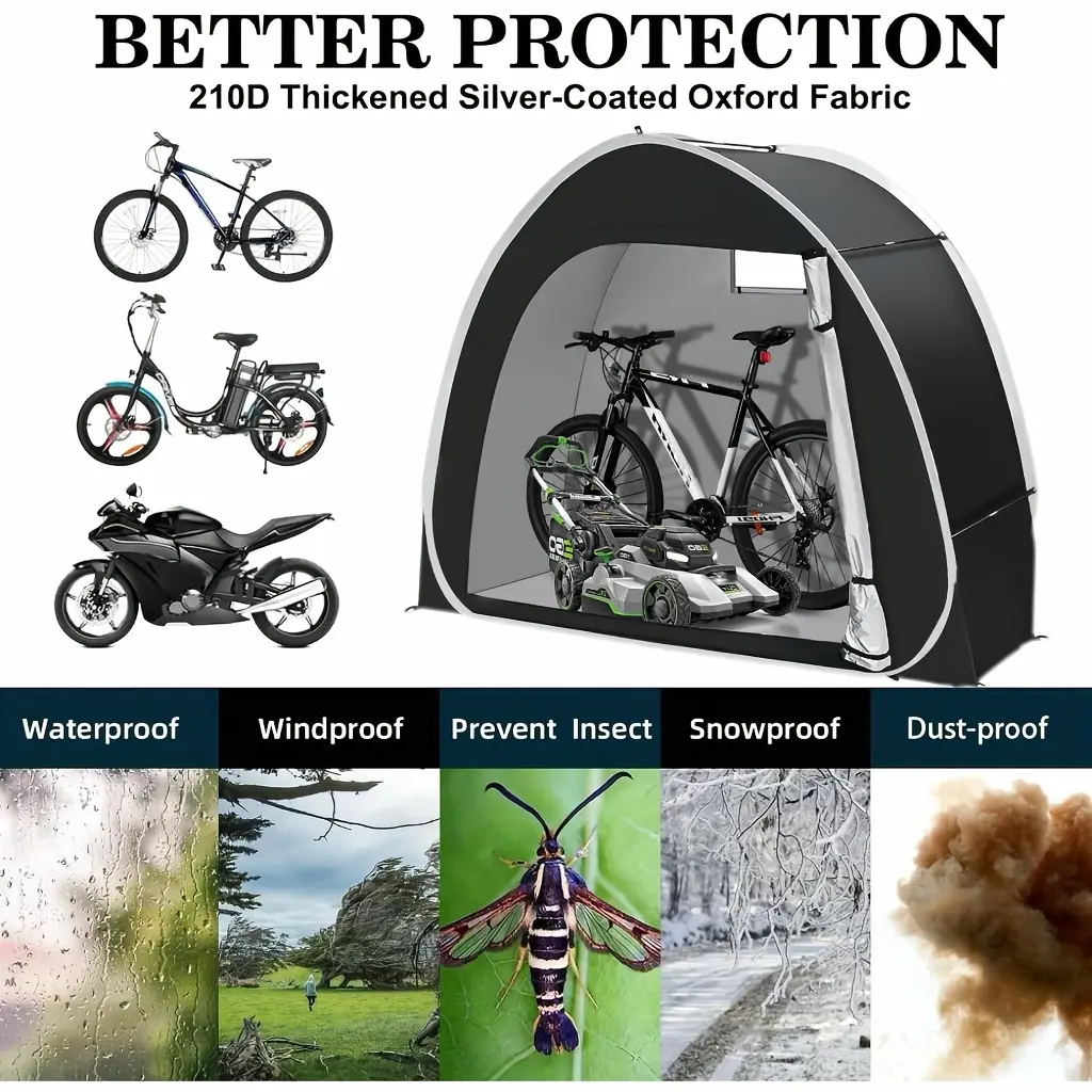 Winter Bike Storage Shed Tent, Outdoor Portable Tool Storage Room,Adopt 210D Oxford Fabric PU4000 Effectively Blocks Rain and Snow,2-3 Bikes Storage, Bicycle Storage Tent, Gardening Tool Storage Box, Garden Tools, Lawn Mower Storage