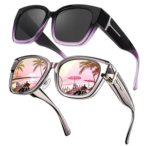 Women's Fit-Over Prescription Sunglasses - Oversized Square Full-Rim Plastic Frames Mirrored Polarized , UV400 Protection, Trendy Sunglasses, Unisex Fashion Accessory for Summer Wins, Accessories for Women The Choice of Gifts 1/2Pcs