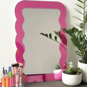 Pop Wave Mirror Wall Art, Modern Wall Mirror, Cool Mirror, Different Mirror for Home Decor, Irregular Shaped Mirror, Gold or Pink Mirror Decorative