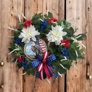 Patriotic Eagle Wreath Red White & Blue Front Door Decor with American Flag Accents and Floral Elements
