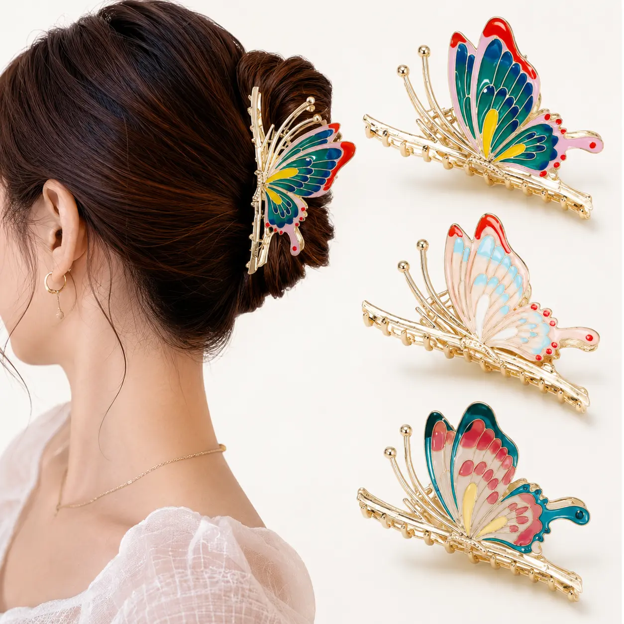 3Pcs Sparkly Butterfly Claw Clips with Moving Wings! Chic Metal Hair Clamps, Exquisite Crystal Hairpins for Thick Hair, Perfect Gift for Women.