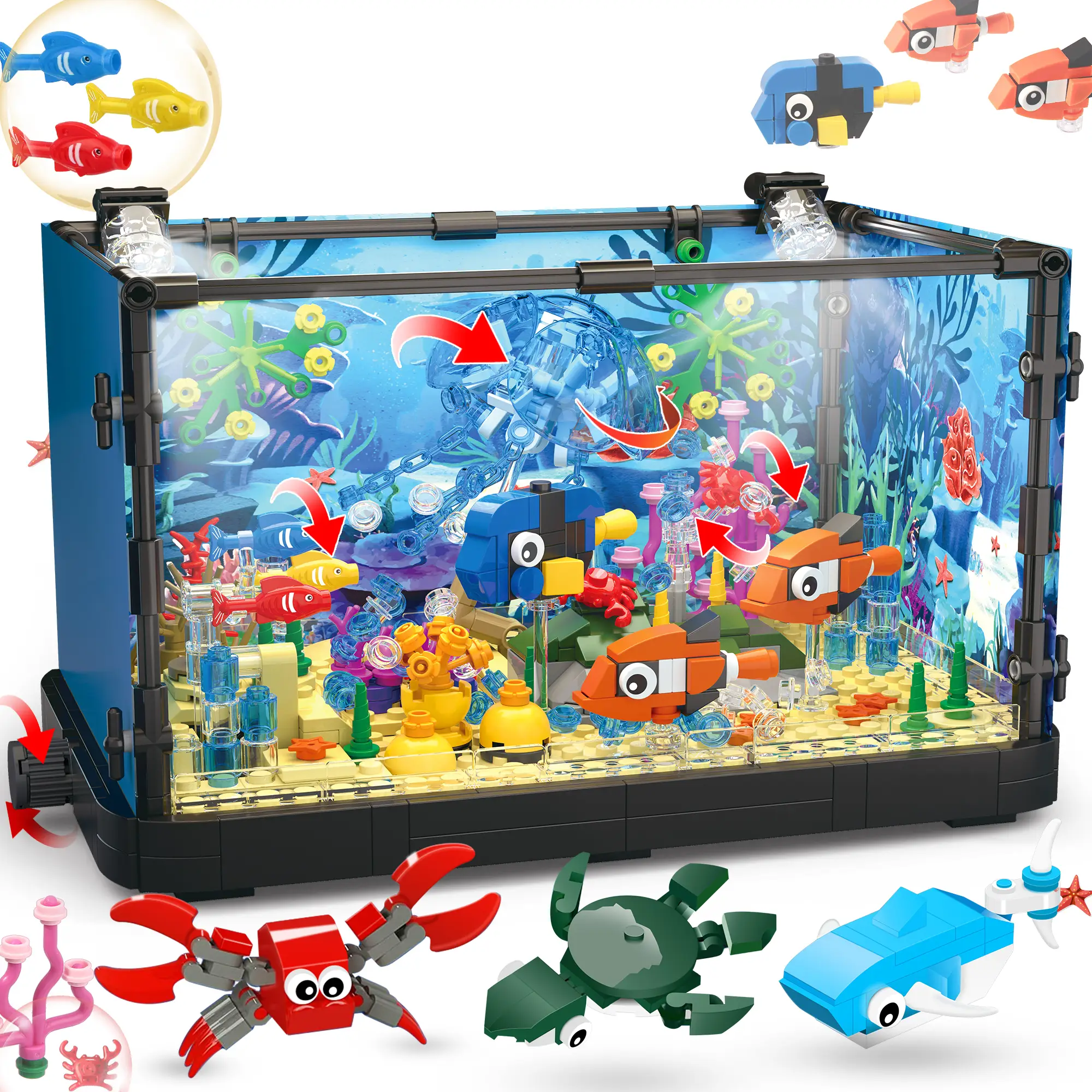 【TOKMOC】66003,788 Pieces,Fish Tank Building Block Set,Lighting Aquarium,Including Ocean Jellyfish, Dolphin, Turtle, Crab, Animal, Collecting Building