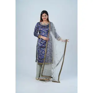 Exquisite Embroidered Palazzo and Salwar kameez Suit in Blue
