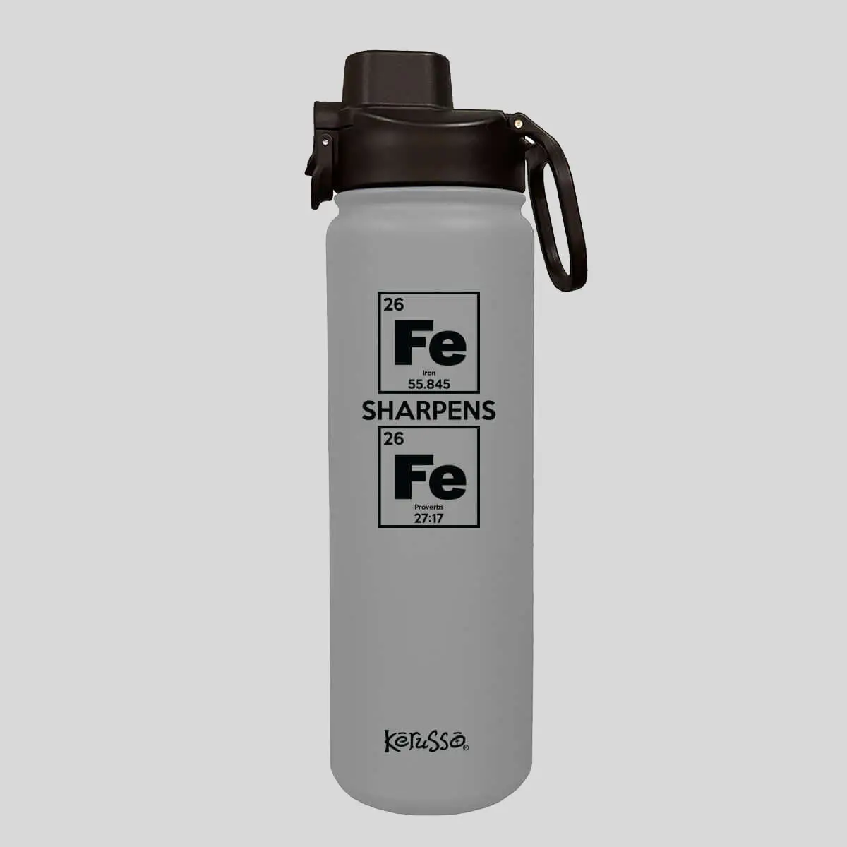 Kerusso 24oz (500-1000ml) Stainless Steel Water Bottle - Leak-Proof Portable Vacuum Flask Tumbler with Plastic Lid, Science Theme Design, Fits Backpack Side Pockets, Iron Sharpens Iron, for Adults