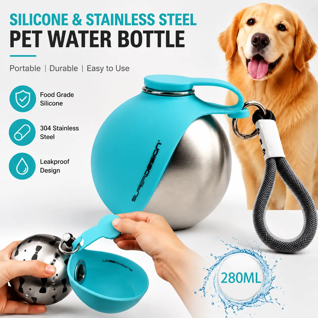 Silicone & Stainless Steel Pet Water Bottle