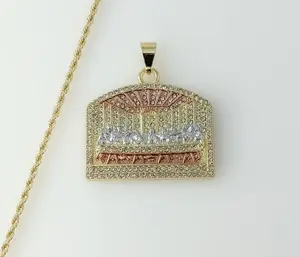 Plated Tri-Color Blinged The Last Supper 2mm Rope/Braided Chain Necklace