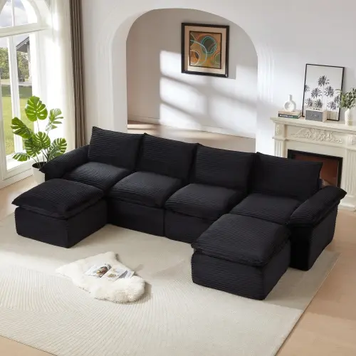 corduroy black 3 pkgs (4seater+2 ottoman)