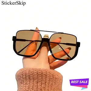 2026 New Oversized Square Cat Eye Sunglasses for Women, Retro Double Bridge Metal Frame in Gold, AC Lens & Night Vision Yellow Tint, UV Protection, Unisex Fashion Eyewear Ideal for Driving, Daily Wear, Nighttime Outings & Trendy Street Style
