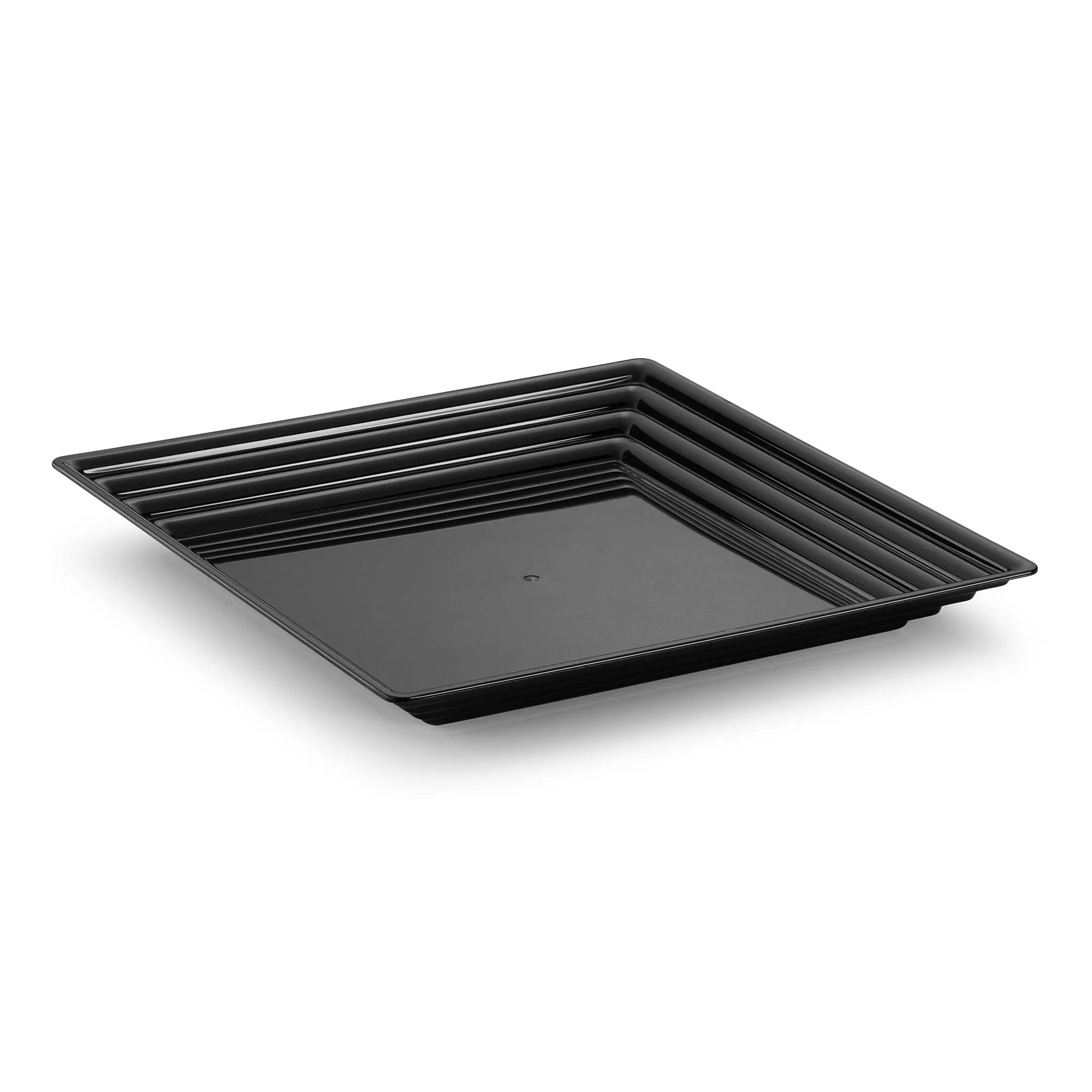 12" x 12" Black Square with Groove Rim Plastic Serving Trays