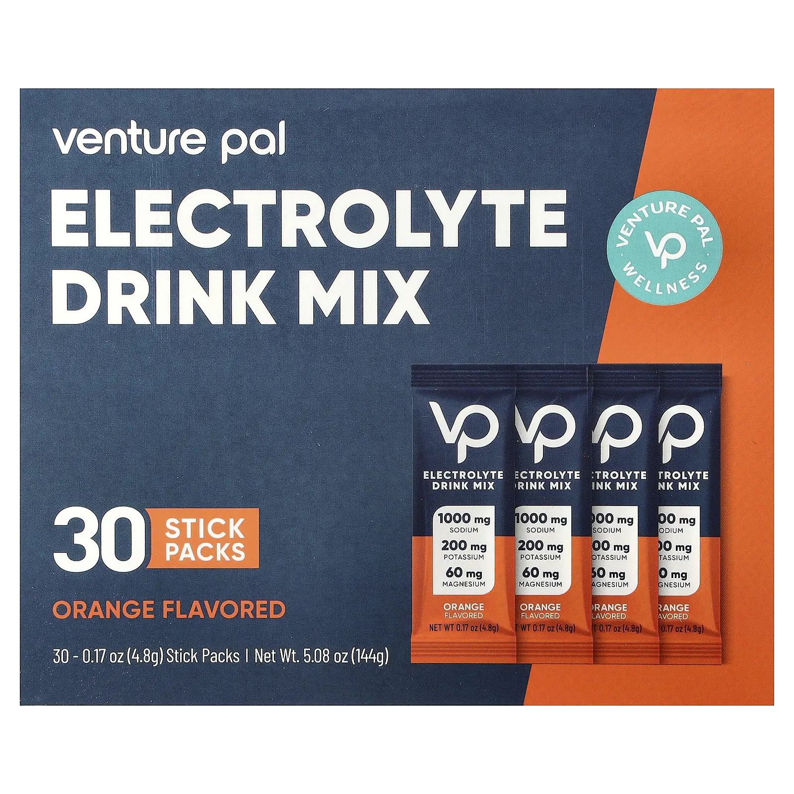Venture Pal Electrolyte Drink Mix, Orange, 30 Stick Packs, 0.17 oz (4.8 g) Each