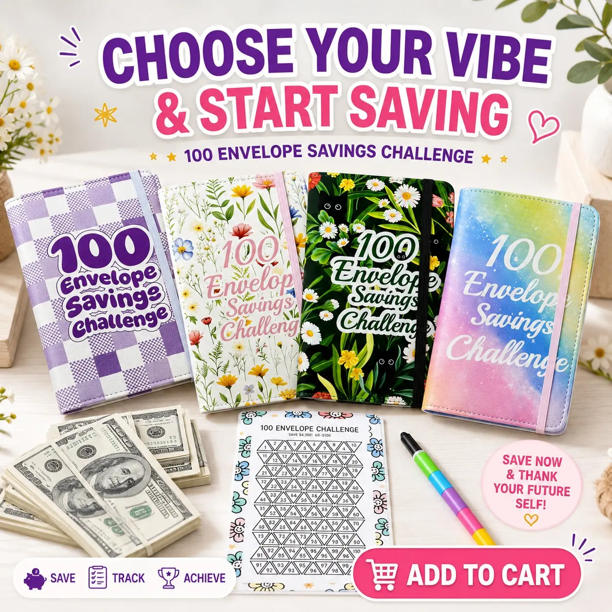 100 Days Money Saving Challenge Coin Envelope Budget Storage Book - Mini Size Savings Journal, 100 Mini Envelopes, Financial Management Tool for Money Savers to Save $5,050 Daily, Budget Binder