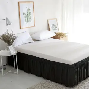 Elegant Comfort Top-Knot Tassel Pompom Fringe Ruffle Bed Skirt Around Style Elastic Bed Wrap 16 inch Drop Microfiber Bedroom Furnishing