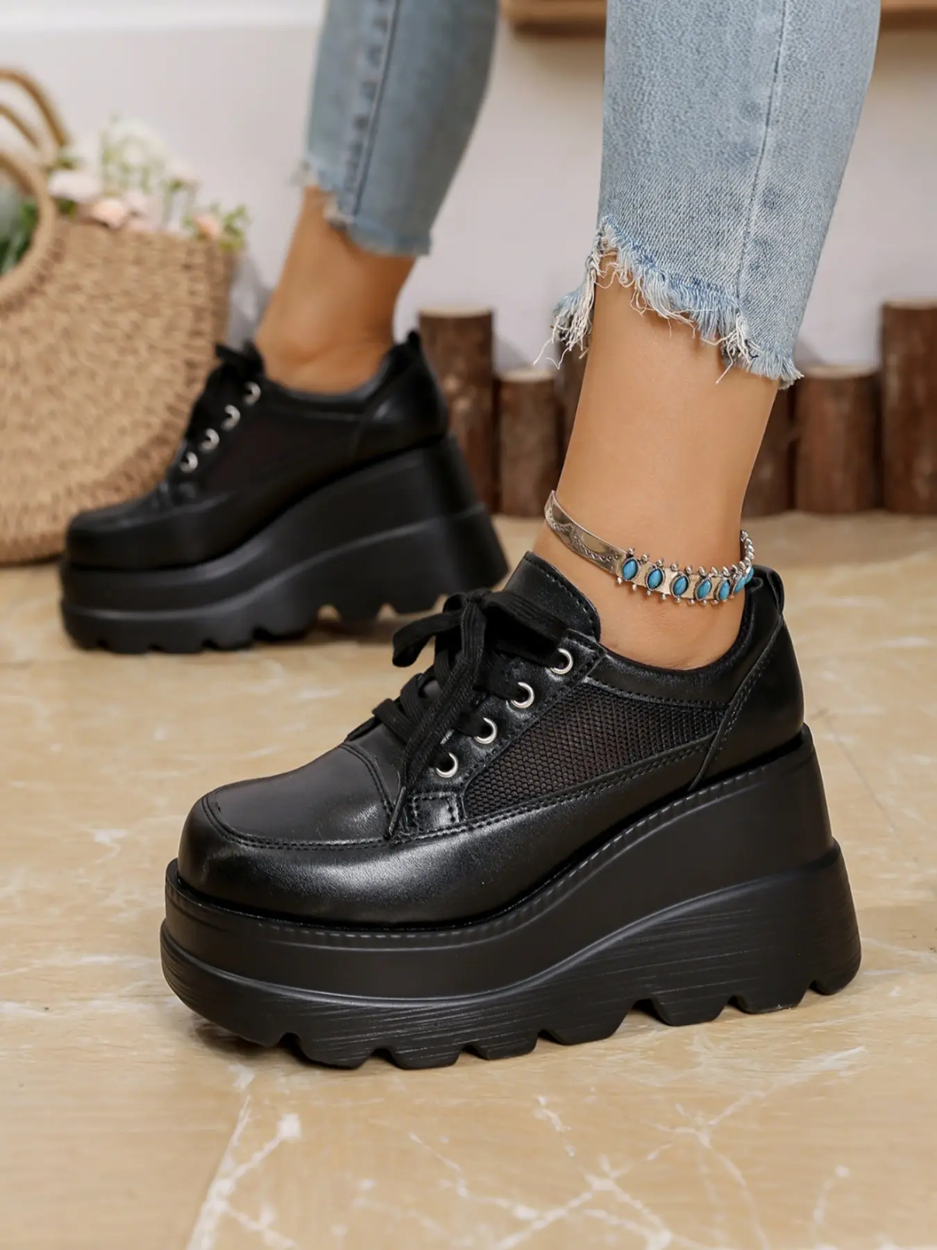 Fashion Round Toe Wedge Single Shoe for Unique Women, Elevate Your Style with Height Boosting Design, Perfect for Trendy, Thick Bottom Shoes, Stylish Footwear