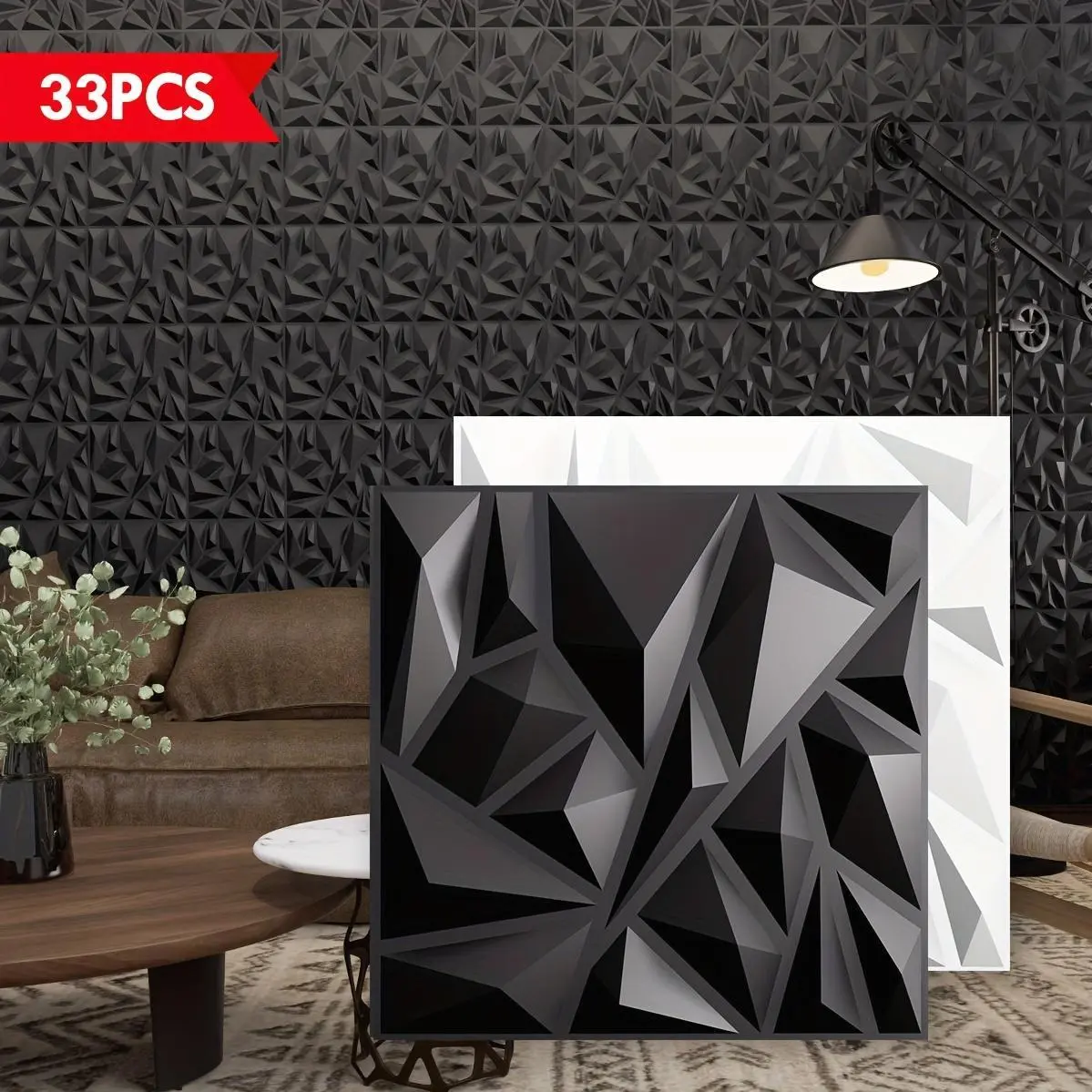 33pcs 3D Diamond Geometric Wall Panels, 11.8"x11.8" (30x30cm) Home Improvement Wall Trim, Ideal for Bedroom Decor, TV Backgrounds