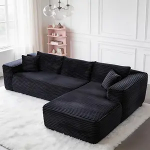 【2 Packages Shipping】Longevfot 106" Modular Cloud Couch Sectional Sofa, Boneless  Deep Seat Corduroy Sofa for Living Room, No Assembly Required Modern L-Shaped Set,Suitable for balcony, outdoor, and summer parties