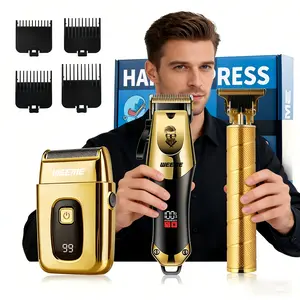 WEEME Golden Hair Clipper Set: Premium Precision Steel Blades, Floating & Detachable Design, LED Digital Display, Adjustable 0.5–2.0mm, 4 Limit Combs, USB Rechargeable – Ideal for Home, Barbershop & Self-Grooming
