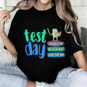 100 Percent Cotton Casual Style T-Shirt Test Day Frog With Sword And Book You Got This Do Your Best Slay The Day Design For Students School Events And Exam Days Perfect Gift For Teenagers And College Students