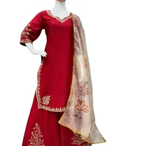EXCLUSIVE Designer Heavy Chinon with Sequance Embroidery Work, Full Flair Work gharara, Women's Clothes - Womenswear