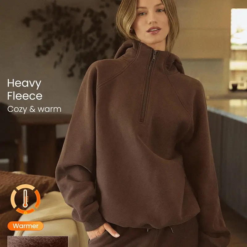 GLOWMODE Heavyweight Fleece Half-zip Oversized Hoodie Jacket Thick Thermal Warm Winter