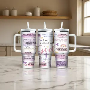 40oz 33oz  30oz  17oz  Insulated Tumbler Drinkware | Christian Bible Verse Inspirational Quotes | "I Am A Child Of God" Motivational Sayings | Stainless Steel Vacuum Travel Mug | Keep Drinks Hot/Cold | Perfect Easter Christmas Baptism Gift for Women Men