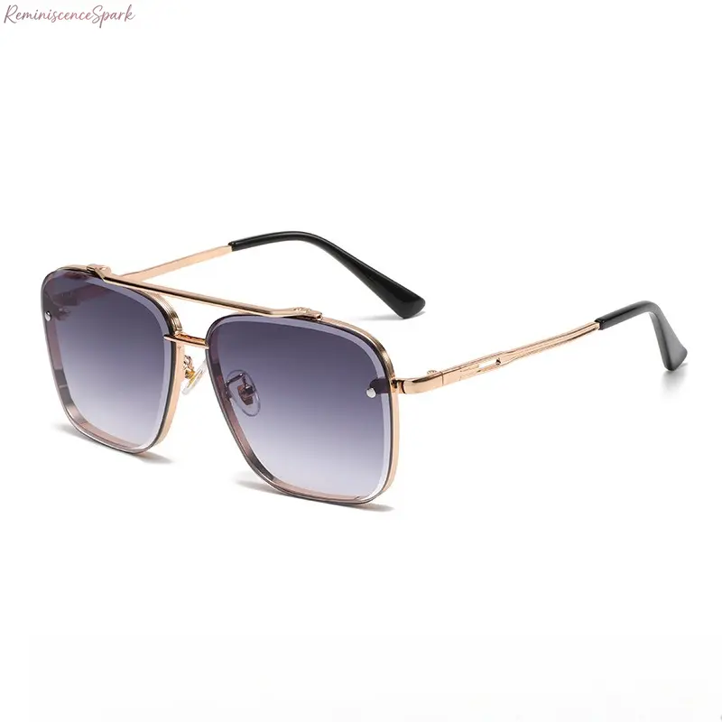 Unisex Adults' Metal Frame Square Glasses - 2026 New Trend Minimalist Street Style Double Bridge Rimless Lightweight Cut Edge UV400 Lens Shades, Eye-Friendly Protection for Fashion-Forward Individuals, Daily Styling & Driving