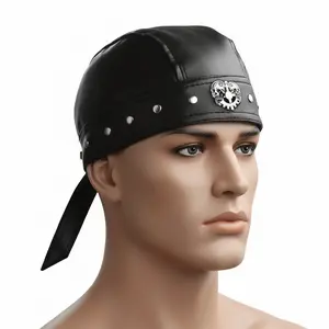 Adjustable Double Skull Cross Cap Motorcycle Biker Punk Rock Leather Hat Cycling Bandana Doo Do Rag Rivet Studs Capsmith Du Rag
