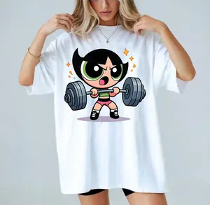 Powerpuff Girls Buttercup Vintage Gym Girl T-shirt, Aesthetic Graphic Tee Tshirts, Cartoon Character Shirt, Fitness Workout Shirt, Weightlifters, Bodybuilding Shirt, Youth & Adult Top Womenswear