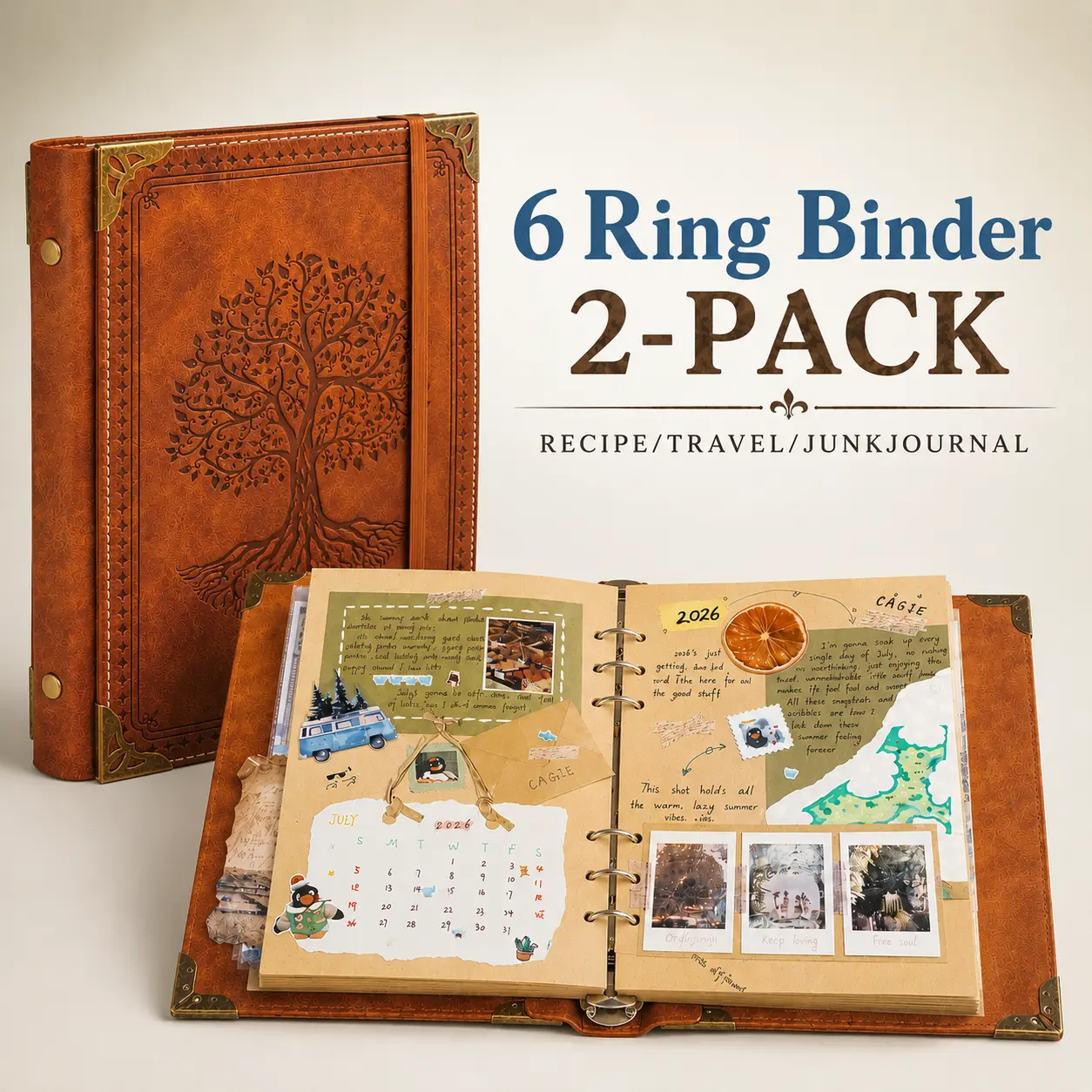 CAGIE Life Tree Cover Traveler's Notebook - Refillable Pages Office Stationery for Travelers, Ideal for Personal Memory Storage, Scrapbooking & Holiday Gifting