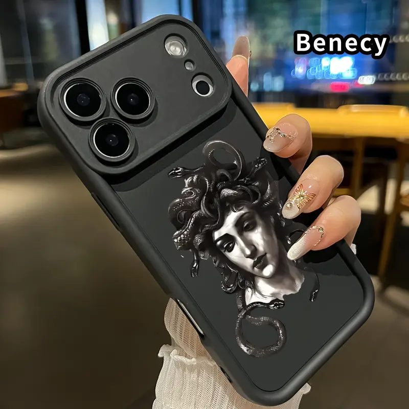 Medusa Obscura Pattern TPU Phone Case for iPhone 17 Pro Max 16 15 14 Plus 13 12 Mini 11 XR X XS Air E Shockproof Drop Protection Rugged Durable Silicone Cover Cellphone Protective Casing