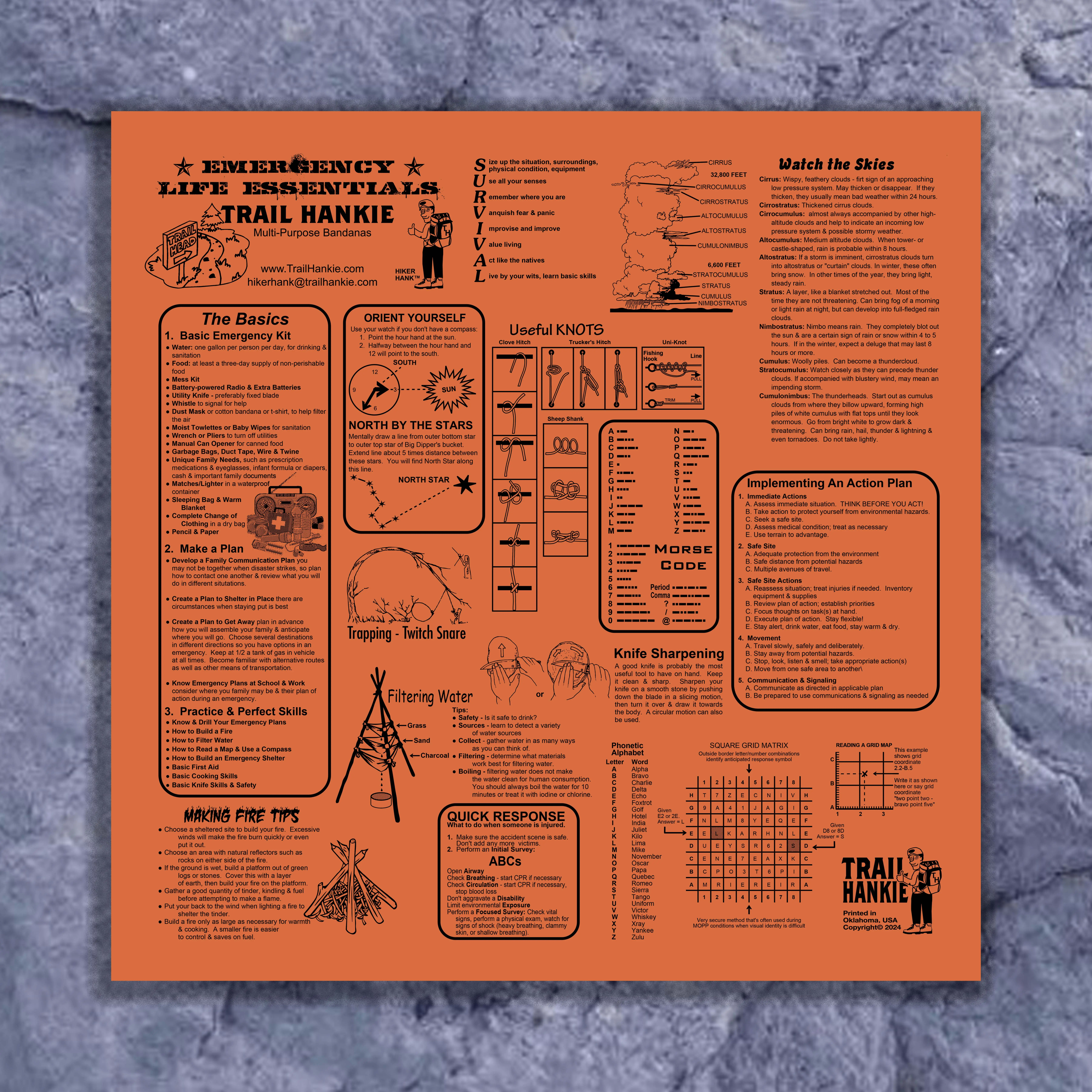 Emergency Life Essentials Trail Hankie Hiking & Camping Bandana