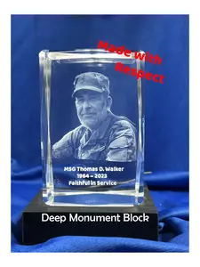 Custom 3D Crystal Engraved Memorial Cube for Fallen Soldiers and Officers