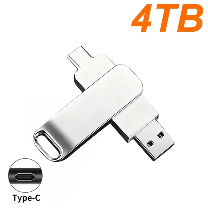 USB3.2 High-Speed Metal Flash Drive, Waterproof Foldable Type-C External Storage Stick, 4TB Capacity Fast Transfer Device for Computer, Built to Last More Than 10 Years, External Storage Stick Flash Drives