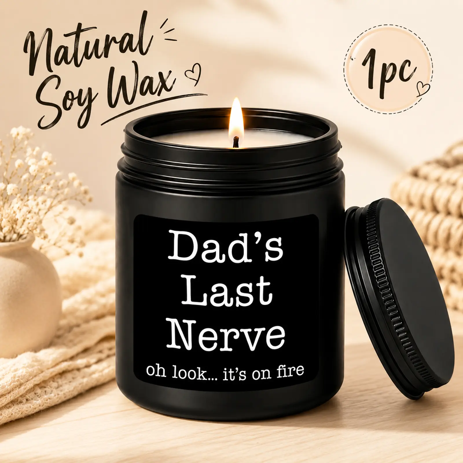 1Pc Handmade Soy Candle, Funny Dad Scented Candle, Natural Soy Wax, Gift For Dad Father Grandpa Husband Brother, Father’s Day Birthday Christmas Holiday Candle, Home Fragrance Bedroom Living Room Decor