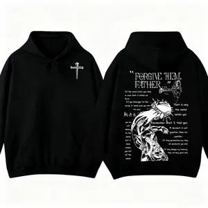 Religious Christian Hoodie Forgive Them Father Scripture Cross and Crown of Thorns Graphic Jesus Faith Hoodie Unisex Spiritual Apparel