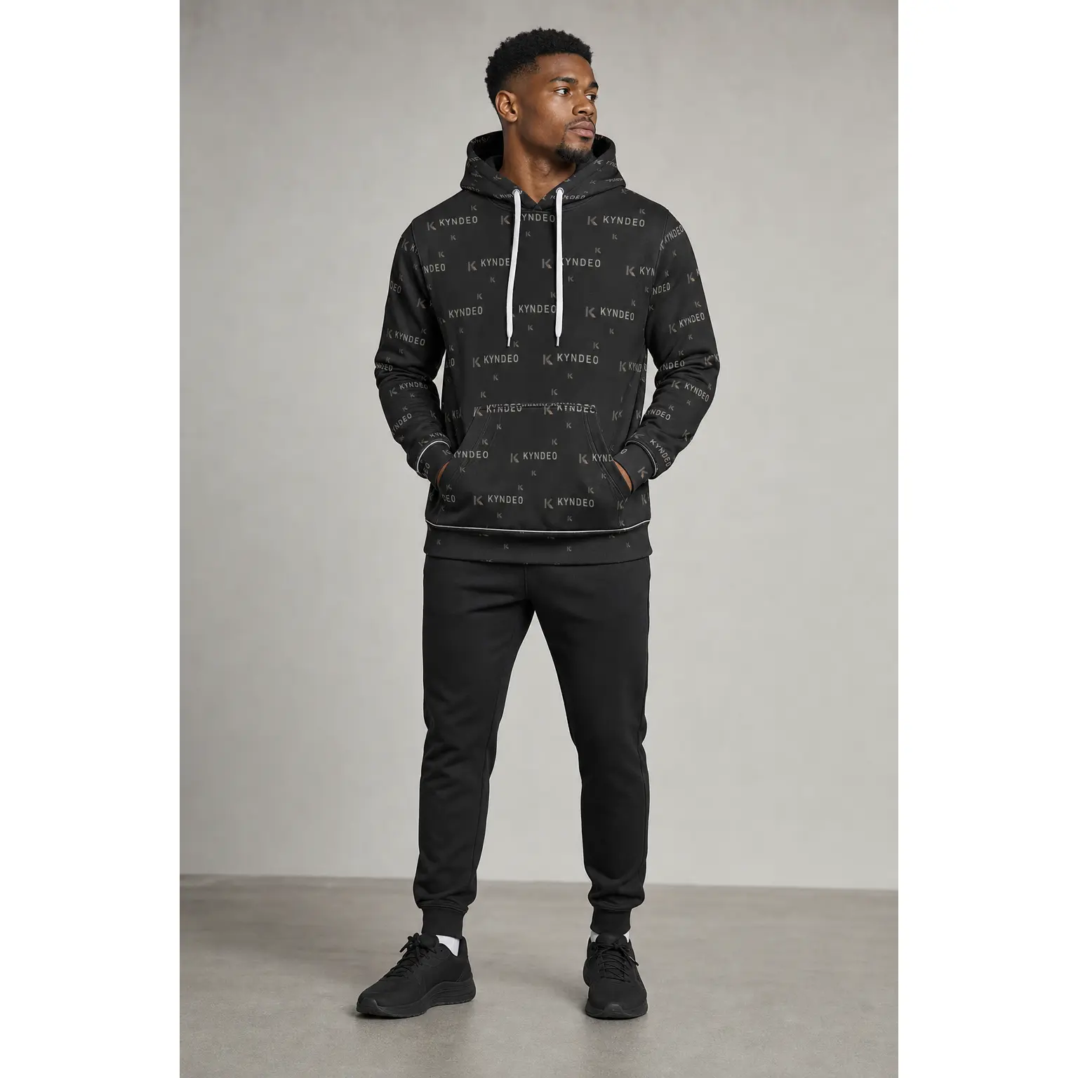 KYNDEO Men's Obsidian Hoodie - Handmade Casual Pullover, Soft Polyester Fabric, Front-Pocket Menswear Top