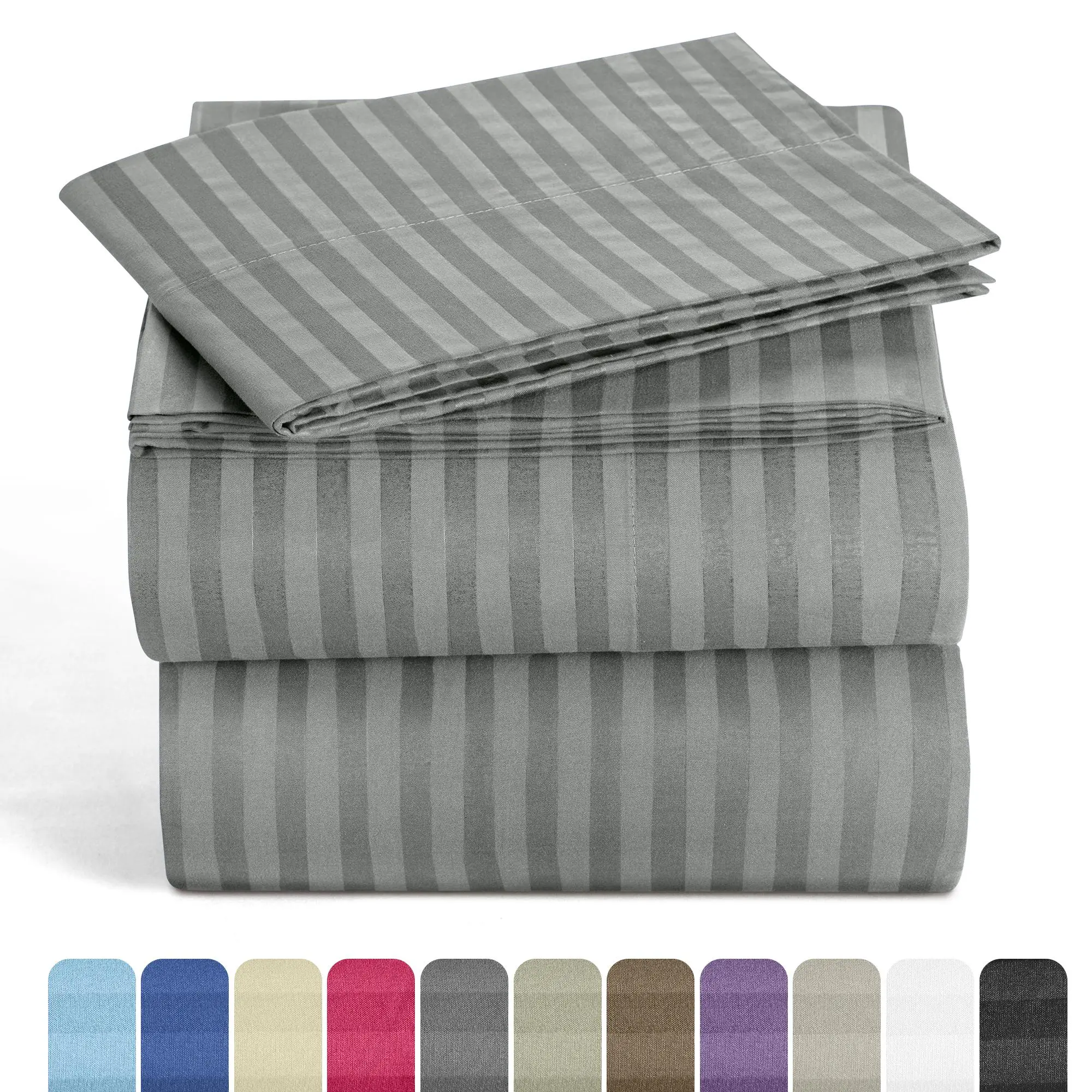 Lux Decor 4 Pc Striped Bed Sheets Set - Upto 16" Deep Pocket Soft Brushed Microfiber Bedding Set with Pillowcases - Fade & Stain Resistant Bedding