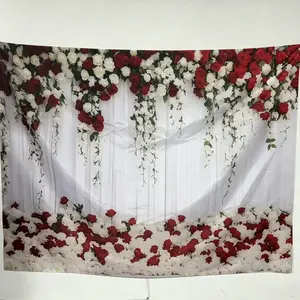 Rose Pattern Backdrop, 1 Count Romantic Wedding Party Decoration Backdrop, Wall Decoration for Home Party Wedding Anniversary, Wedding Arched Backdrop, Banners, Party Decoration Supplies