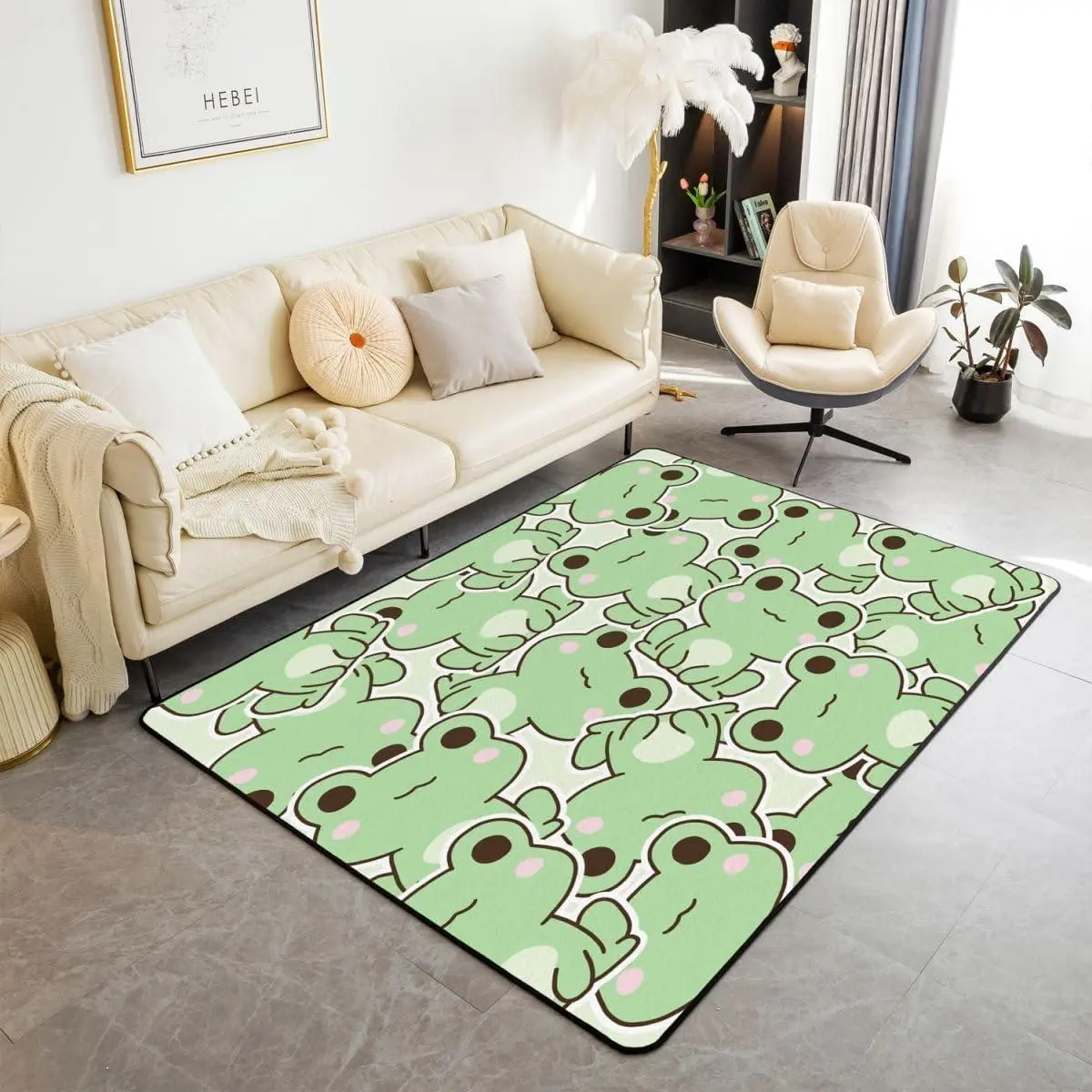 Frog Area Rug ,Cartoon Frog Rug,Kawaii Green Wild Animals Carpet,Cute Wildlife Farmhouse Rustic Funny Non Slip Decorative Rug