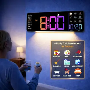 Hoifen Clock with Day and Date for Seniors, 16" Large Display Calendar Dementia Wall Clock for Memory Loss with Time Periods & Task Reminders, Remote, Night Light, Auto Dim & DST (RGB)